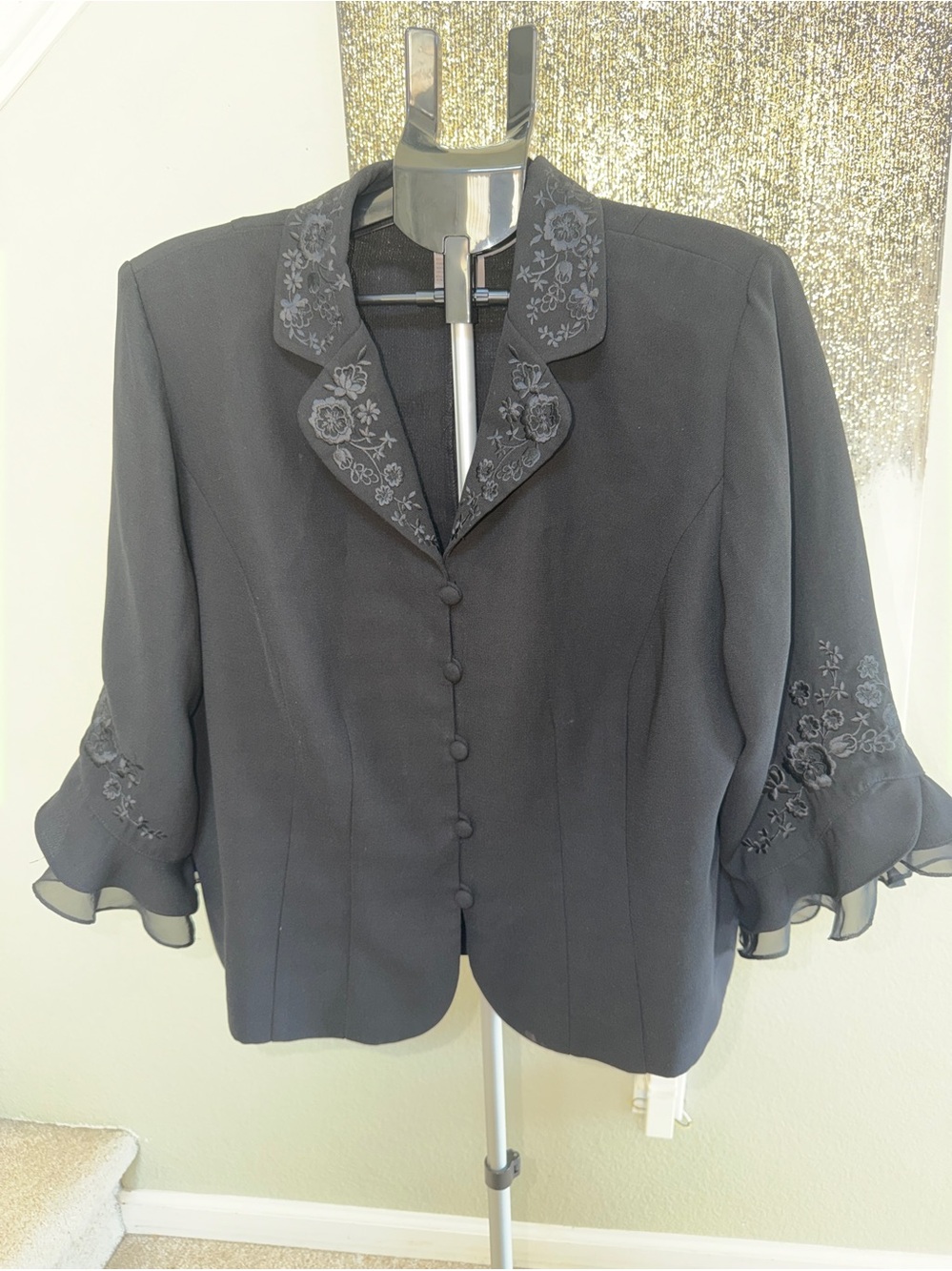 Vintage Plaza South Woman Black Embroidered Blazer Jacket 20W